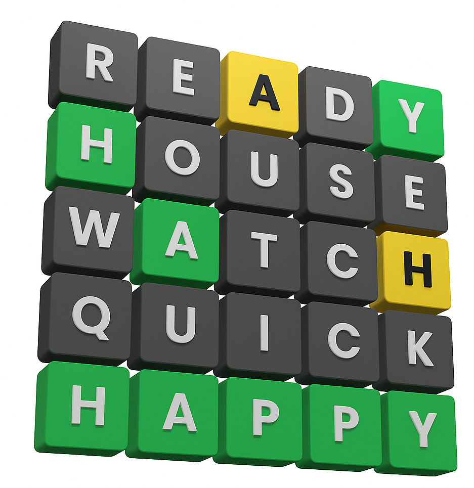 MasterWord game grid
            showing colored feedback tiles